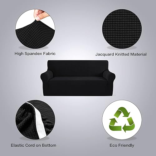 Miniatura 6 de H.VERSAILTEX Funda de sofá de 1 pieza, paquete de fundas de cojín de sofá, 3 piezas, color negro