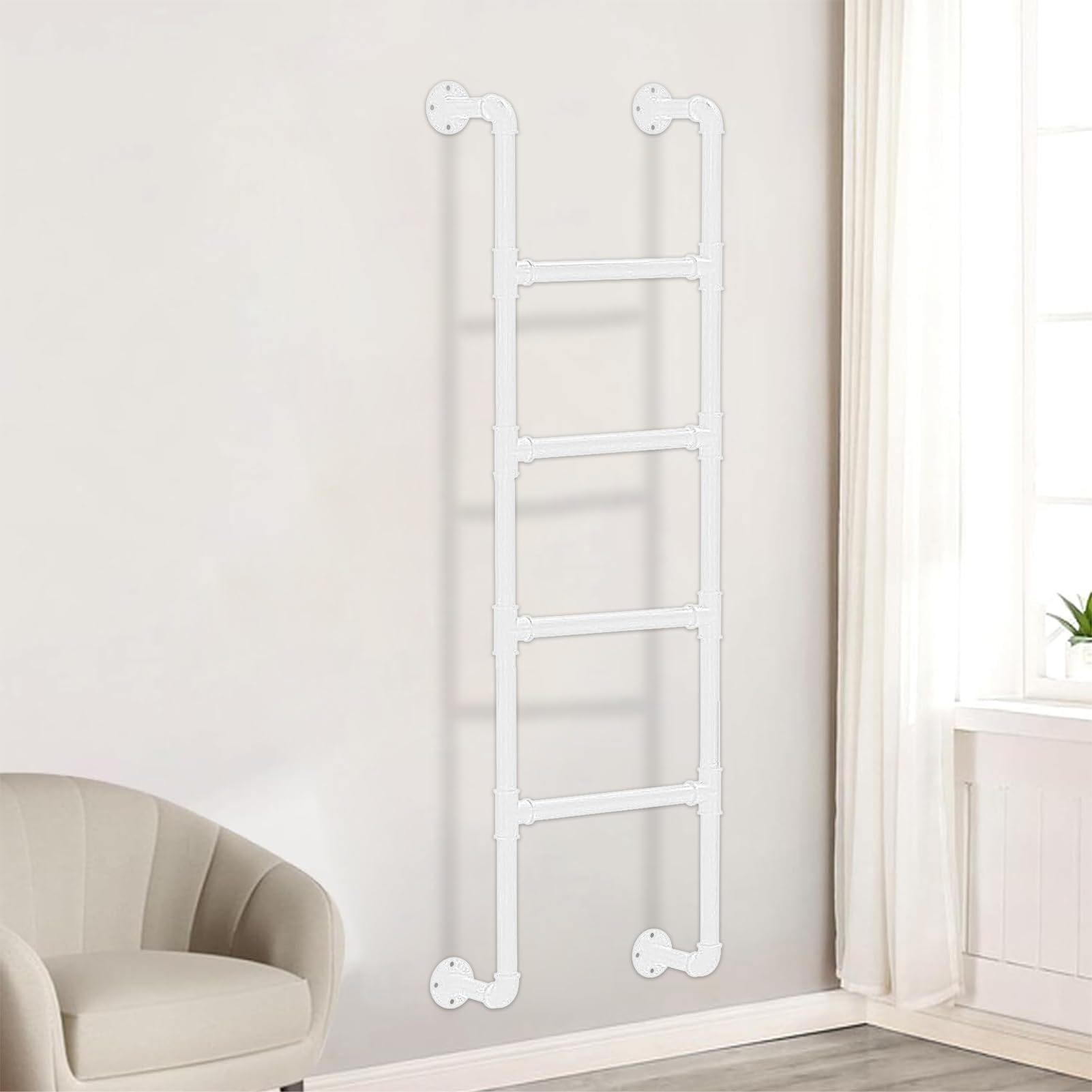 Wall Mounted Ladder, Wall Mounted Iron Ladder, Loft, Bunk Bed, Egress, Rescue, Fire Escape, 330lbs, 130-300cm(150cm/59in)