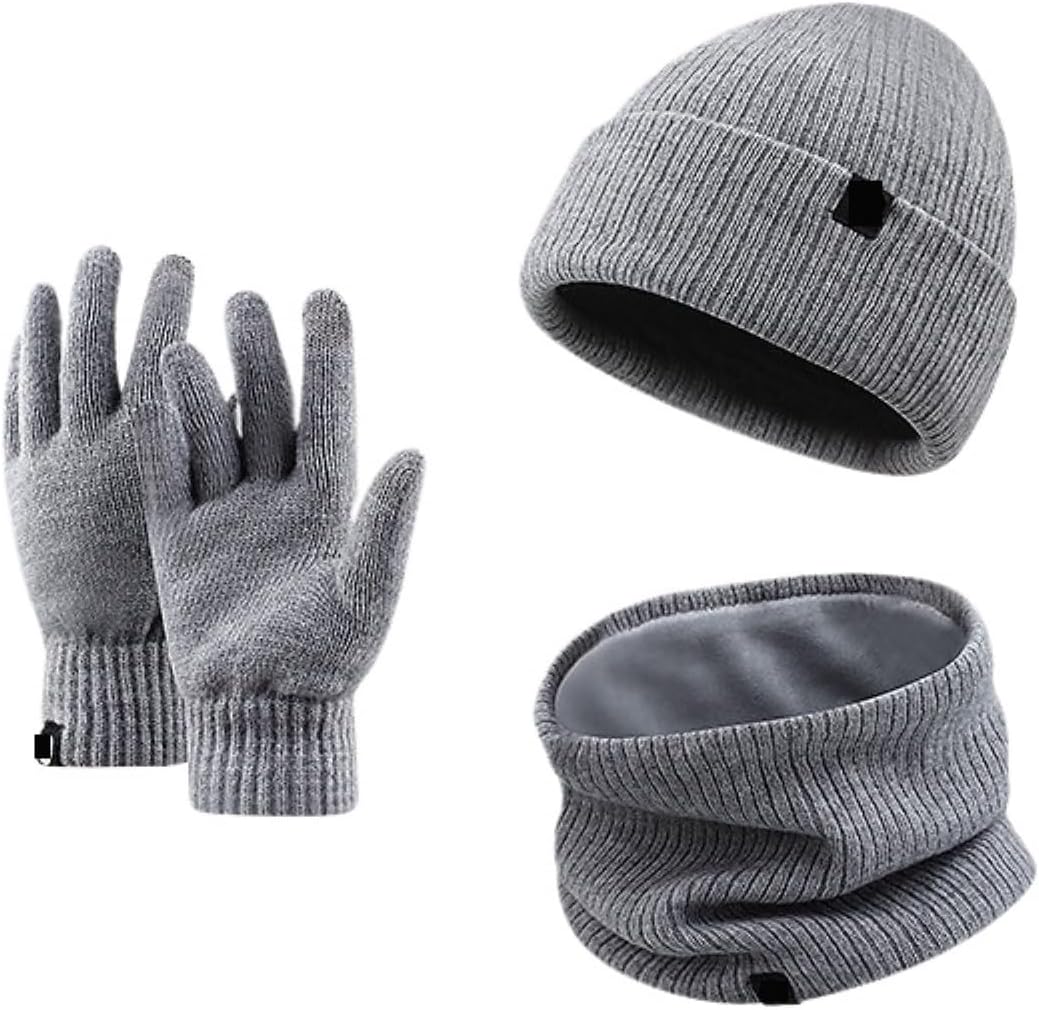 Hat Scarf Gloves Set Winter Hat Scarf and Gloves 3-Piece Outdoor Cold Protection Set Winter(Grey)