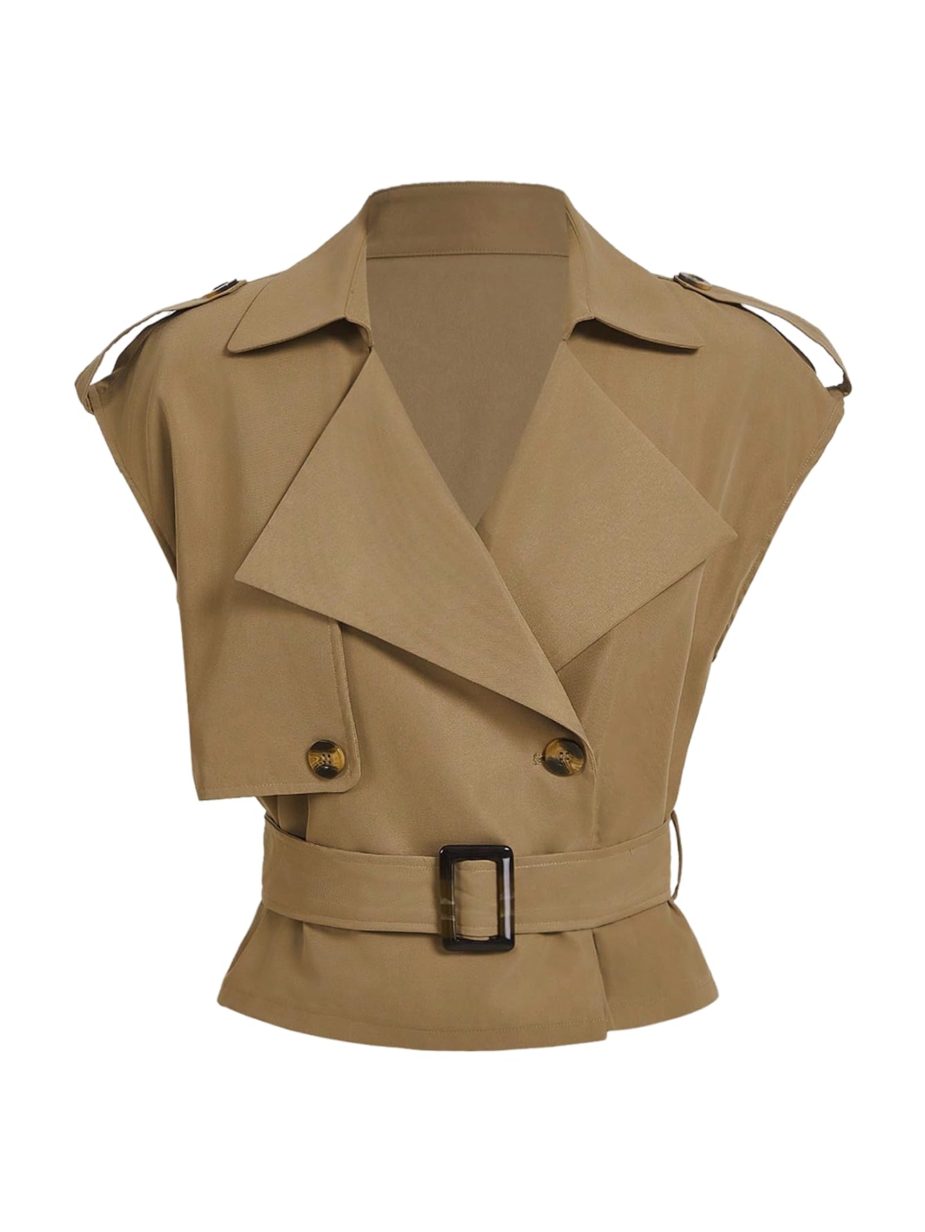 GORGLITTER Womens Cropped Short Trench Coat Casual Dressy Belted Cap Sleeve Sleeveless Vest Coats Crop Going Out Jackets