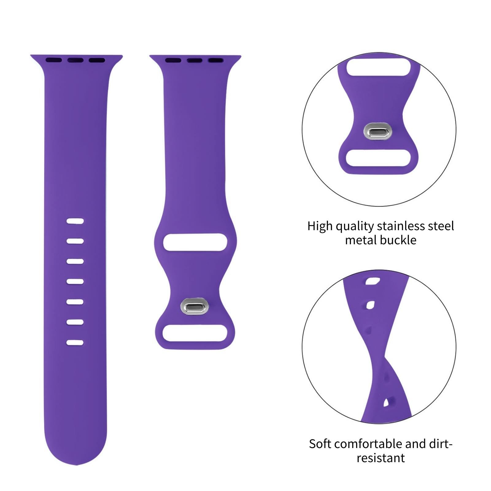 Purple Sport Band Compatible with Apple Watch Bands 42mm 44mm 45mm, Replacement Soft Silicone Strap Wristbands for iWatch Series 8 7 6 5 4 3 2 1 SE Men Women