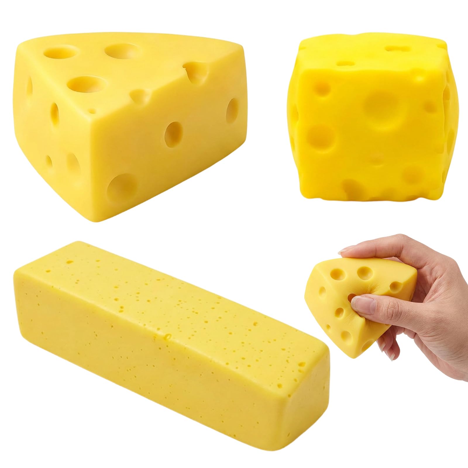 GETFACAI 3 PCS Cheese Squishies Set, Square+Triangle and Butter Squishy, Butter and Cheese Squishy, Adorable and Fun, Ideal for Home and Office Desk Decoration