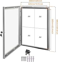 Vista 4 de Tablero de anuncios cerrado con bloqueo, tablero de notas de aluminio, para montaje en pared, con sello de goma, vitrina de una sola puerta a prueba