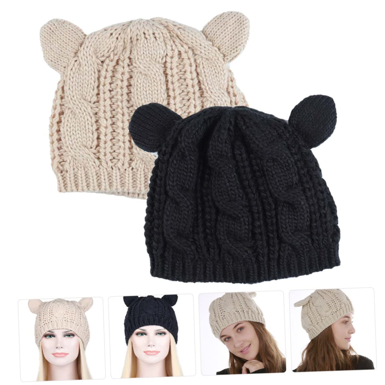 SHERCHPRY 8 Piezas gorro con orejas de gato espesar sombrero gorro de punto sombrero de Beanie de niña as os mujer o de mujer tejido s unisex algodón