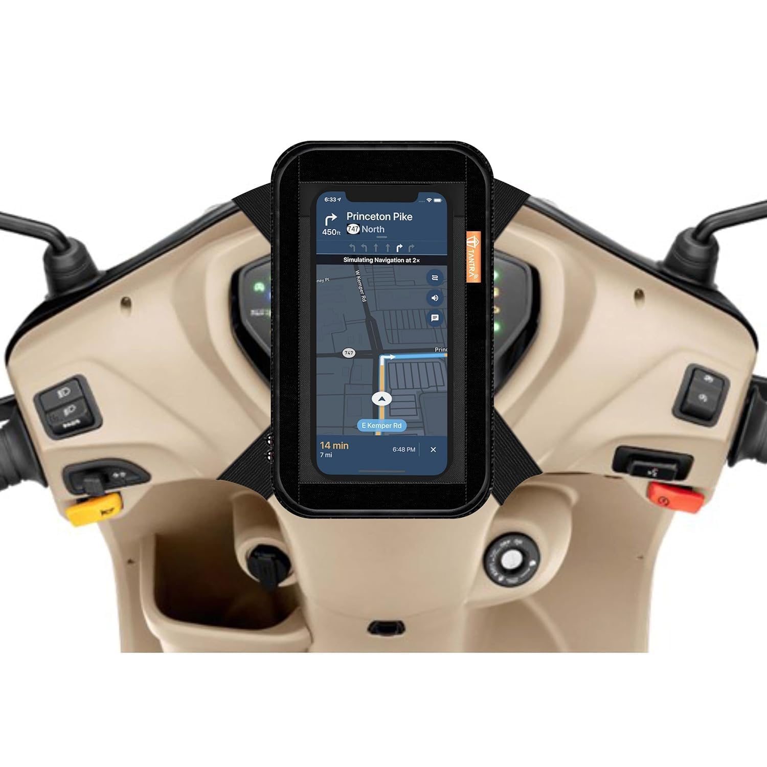 Polyester Handlebar Universal Mobile Holder Mount Pouch Bag Waterproof for Activa Jupiter EV Ola-S1 Pleasure Ntroq_All Scooter Scooty Bike Fit 7 inches Phone (Black)-image-11