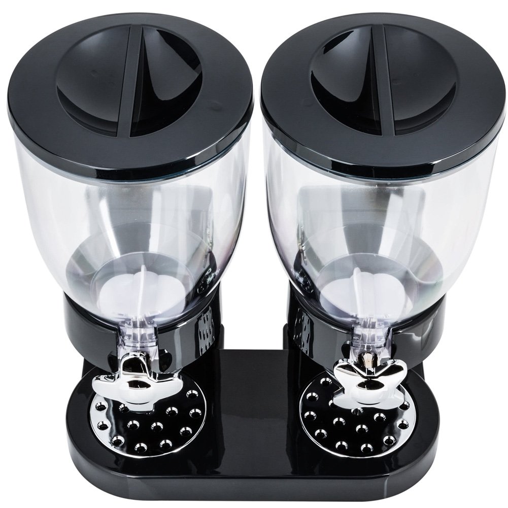 BAKAJI Dispenser Storage Dosatore Distributore Erogatore Cereali Pasta Caramelle Dolci Frutta Secca con Rotella Doppio Contenitore da 8 lt e Dosatore Interno (Nero)