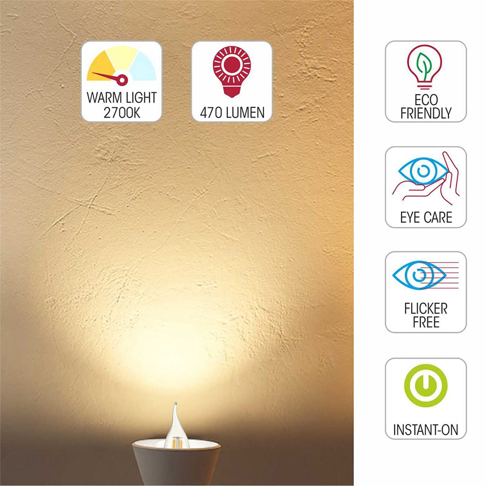 TEKLED® Lampadine a LED vintage a filamento C35, con punta di fiamma, attacco E14, attacco Edison piccolo, a risparmio energetico, 4 W, equivalente a 40 W, confezione da 10 pezzi, bianco caldo