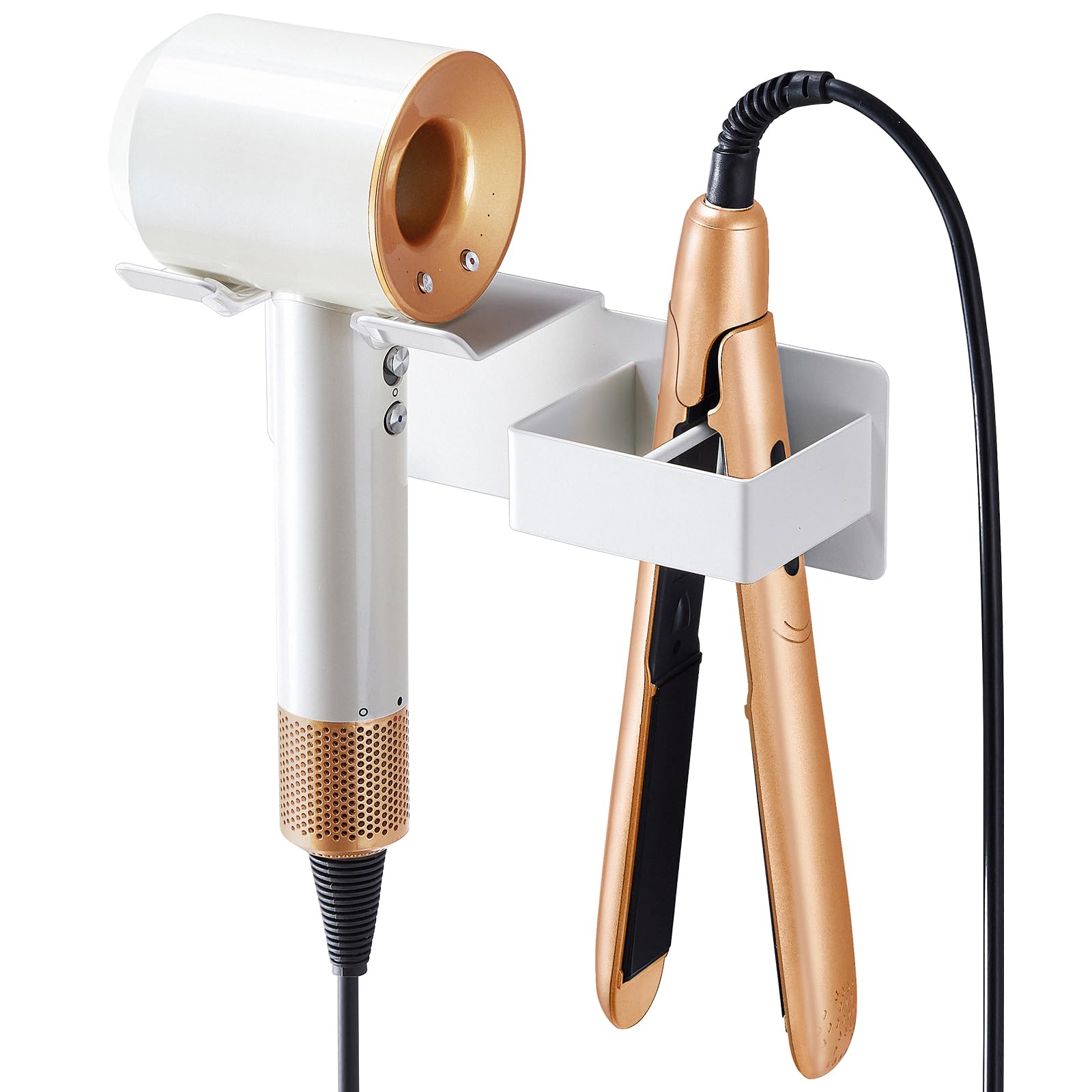 XILIMEN Hair Dryer Holder Wall Mounted, Hair Straightener Holder Metal, Adhesive Hair Dryer and Straighteners Holder, Hair Dryer Stand Curling Iron Holder for Dressing Bathroom Barber Shops (White)