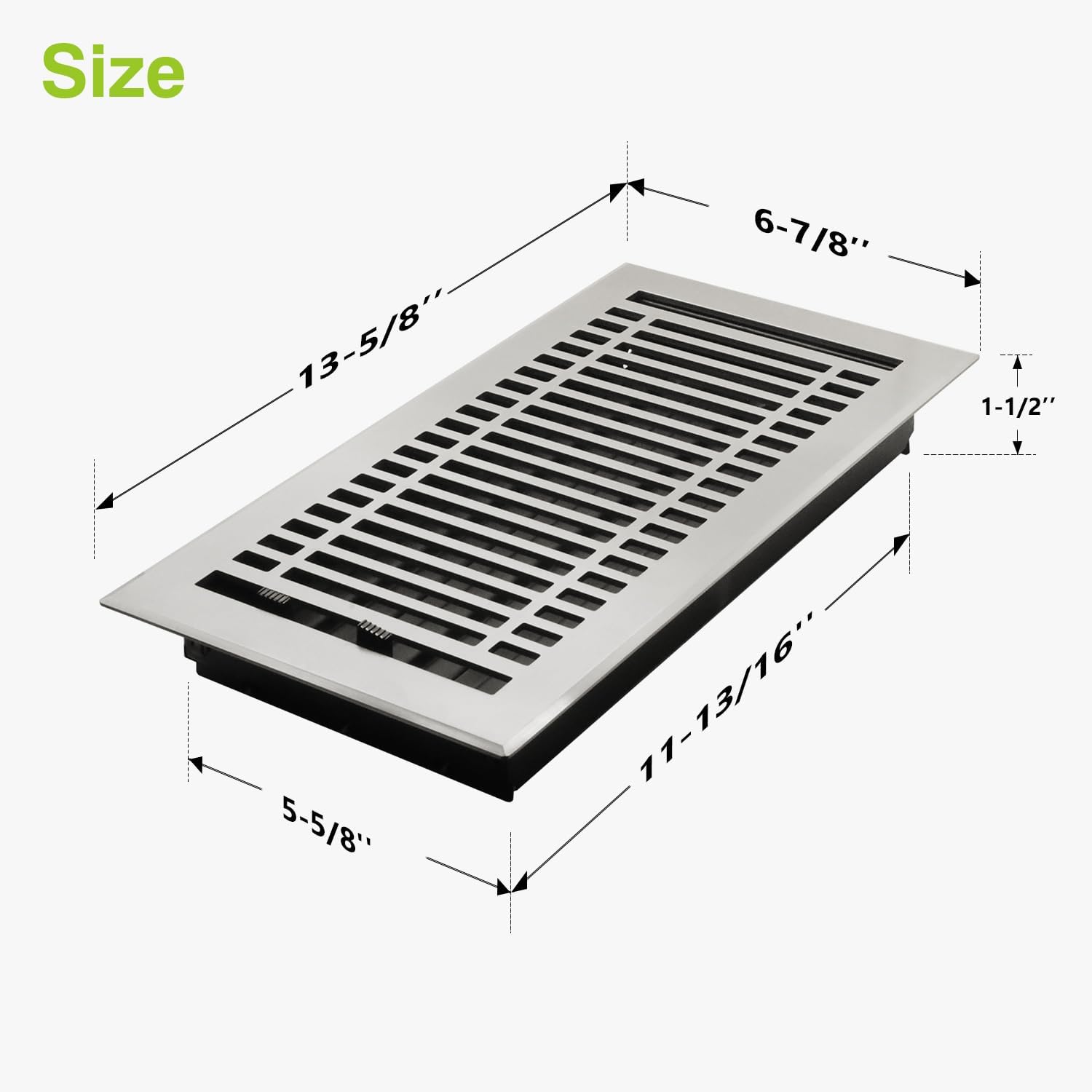 Naiture Stainless Steel Floor Register, Heavy Duty Rust-Resistant Vent Cover, Metal Damper or Lever, Contemporary Style Floor Air Vent (Brushed Nickel, 6" X 12")