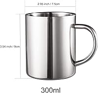Vista 2 de IMEEA Tazas de café para acampar de 10 onzas, de acero inoxidable de doble pared con asa, juego de 2