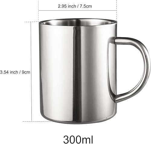Miniatura 2 de IMEEA Tazas de café para acampar de 10 onzas, de acero inoxidable de doble pared con asa, juego de 2
