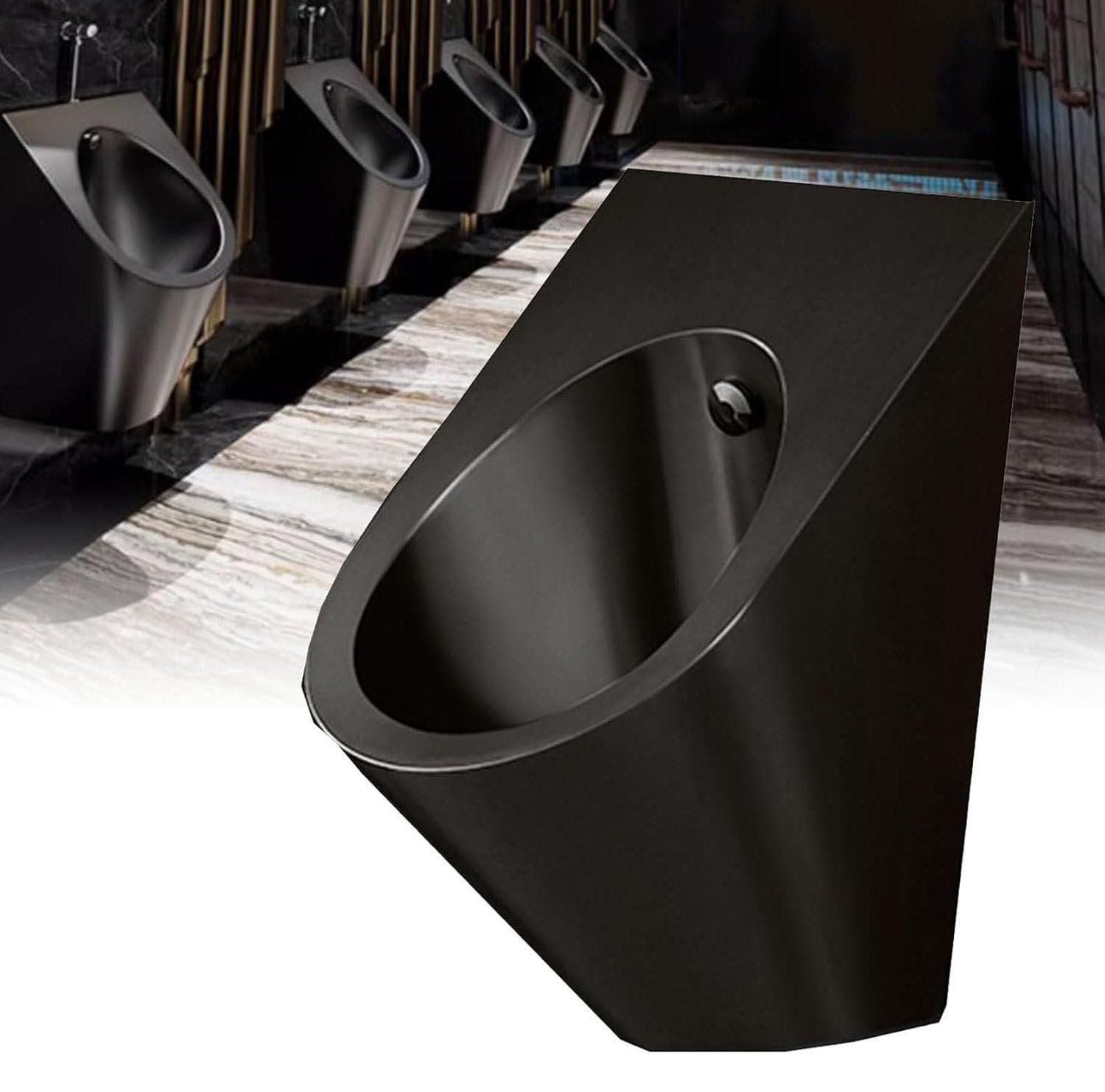 304 stal nierdzewna pisuar, inteligentny czujnik spłukiwania montowany na ścianie przelew pisuar, pionowy pisuar, do hoteli/szkół toaleta publiczna Black-Urinal