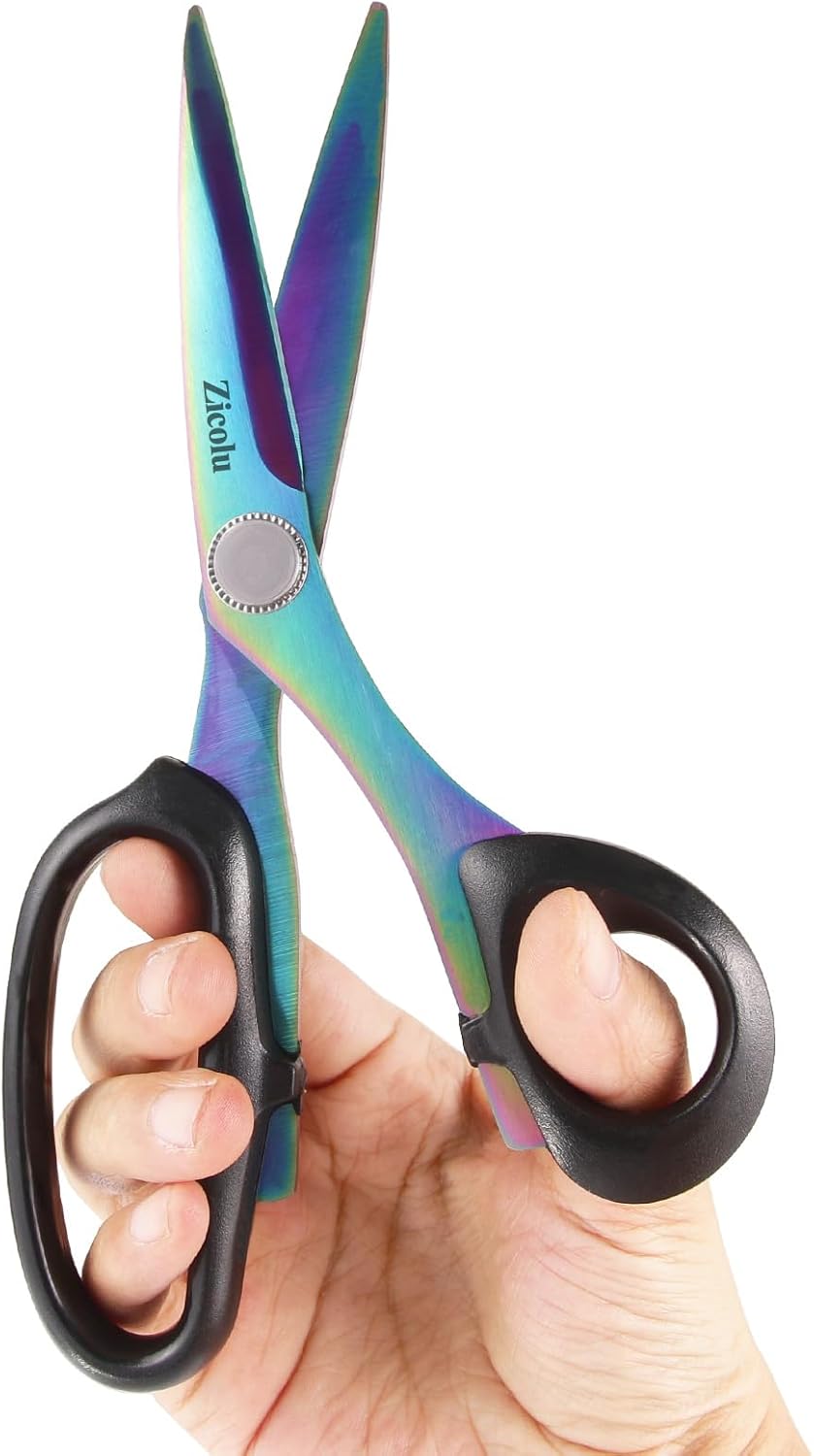 8" Fabric Scissors, All Purpose Heavy Duty and Sharp, Professional Sewing Scissors for Cutting Clothes, Leather, Paper. Titanium Coating Tailor Shears for Dressmaker, Home, Office.