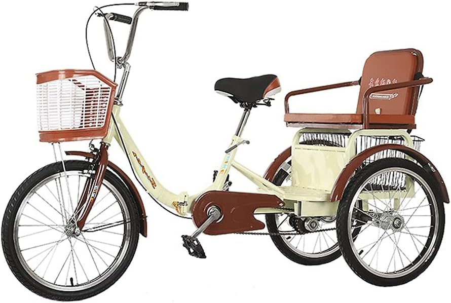 Three Wheel Bike 20 Inch Seniors Adult Tricycle Trike Bicycle Cargo Basket Foldable Tricycle for Picnic Cycling Pedalling Shopping Work Men & Women
