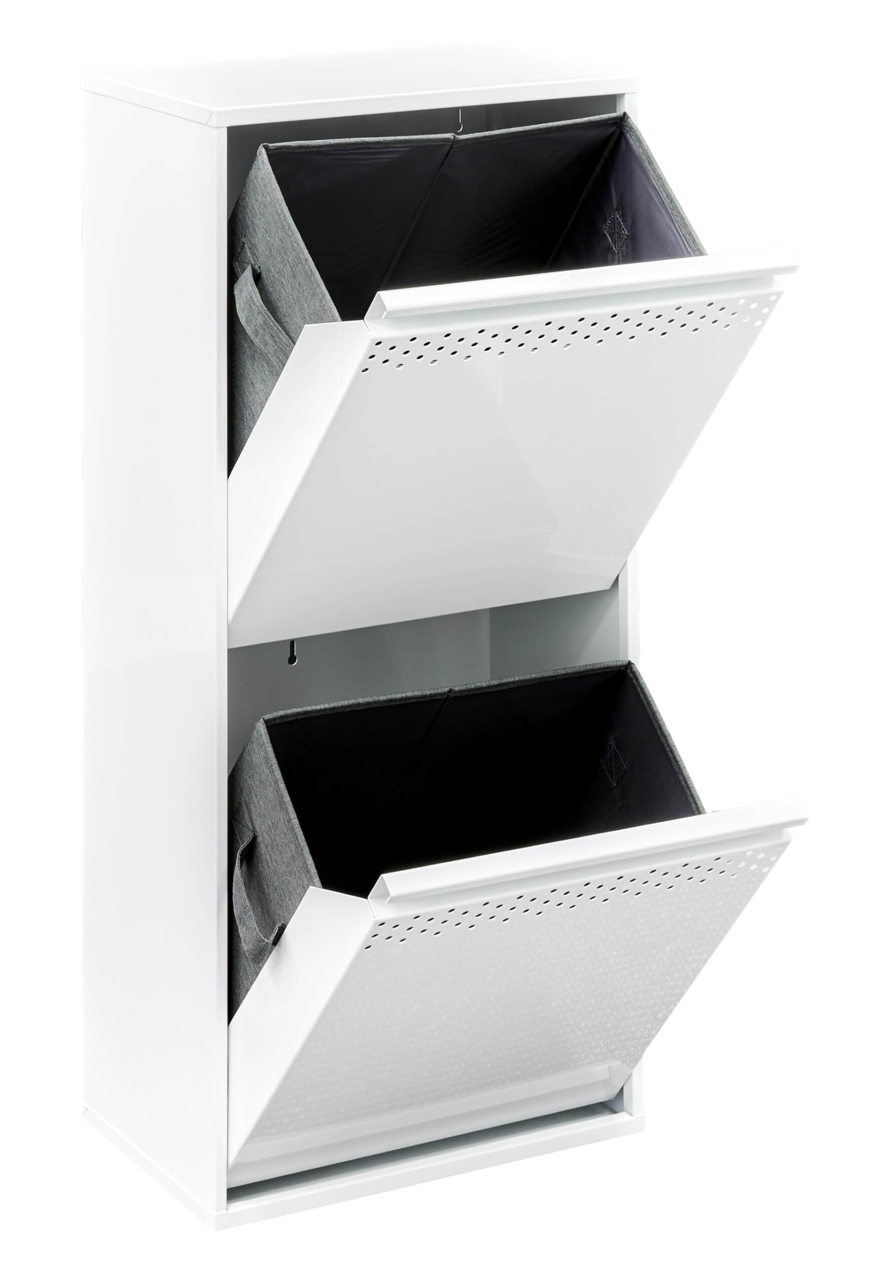 ARREGUI CR401-RP Cesto Ropa Sucia Doble | Mueble para la Colada de 2 Compartimentos con Cestos de Tela para Clasificar la Ropa Sucia | Acero | 90,2 x 40,2 x 24,4 cm | blanco