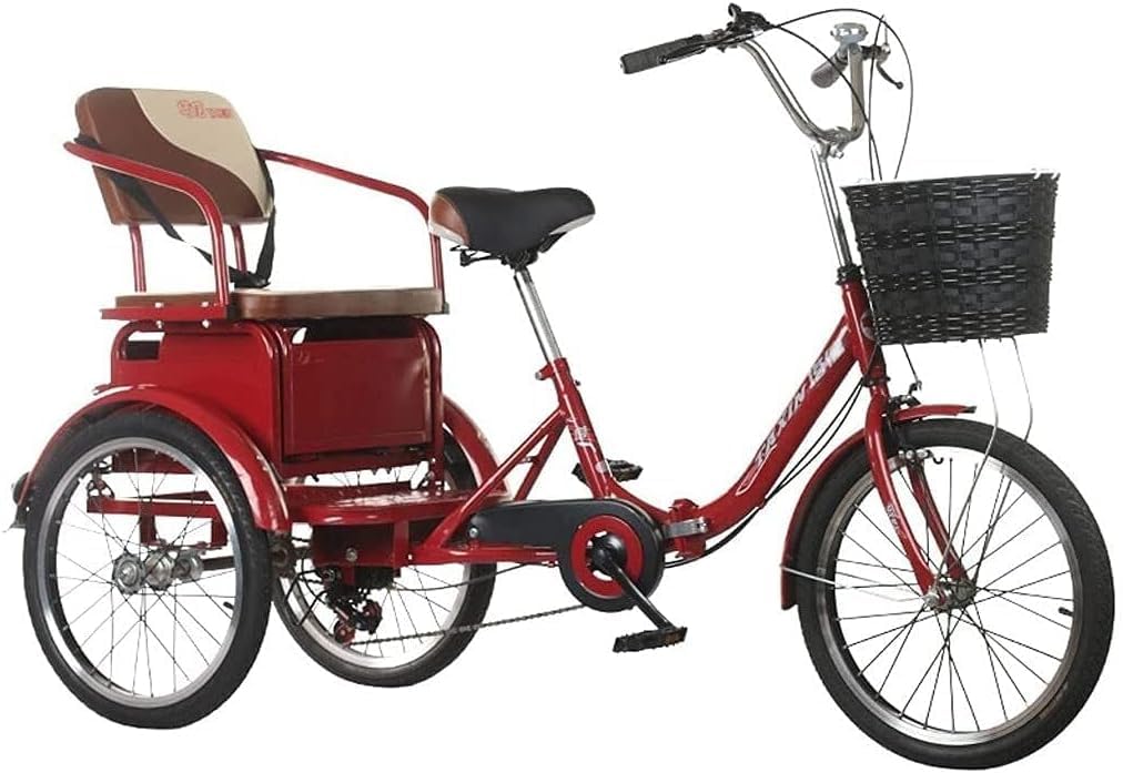 3 Wheel Cargo Bike with Basket, 3 Wheel Cruiser Trike Bikes, Foldable Tricycles for Adults 6 Speed 20In 3 Wheel Bike Three-Wheeled Bicycles Trike with Cargo Backrest Seat