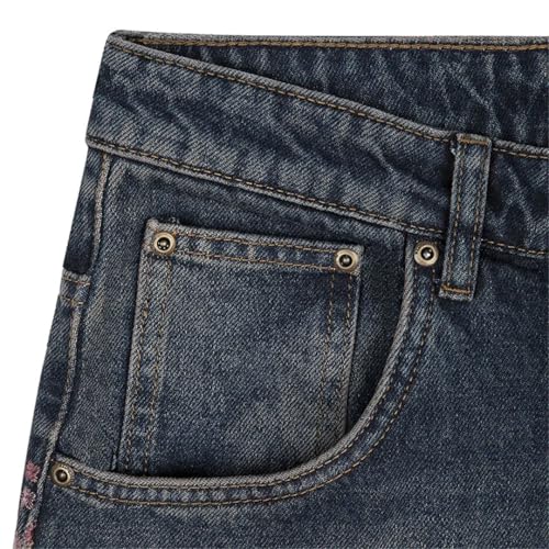 Men Retro Blossom Embroidery Splicing Design Loose Wide Leg Jeans4