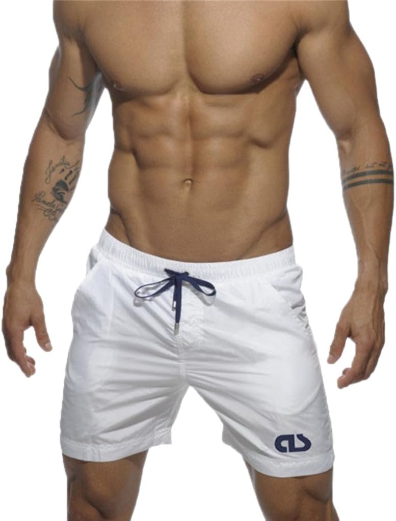 Gfirmament Men's Beach Shorts Quick Dry Lightweight Short Swiming Trunks with Pockets (S_ Waist:29"-33"/76cm-86cm, White)