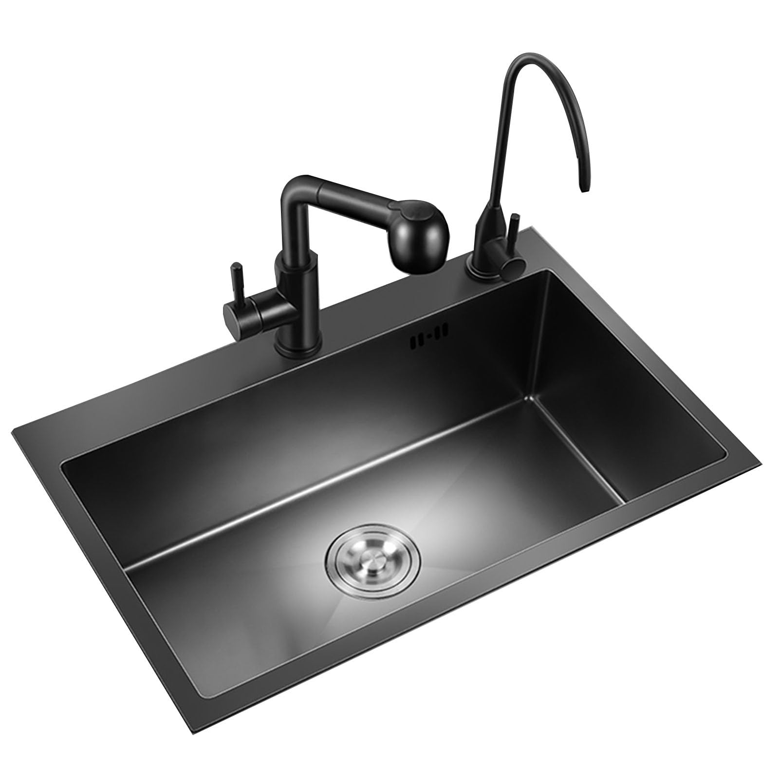 Évier de cuisine anti-éclaboussures à cuve profonde en inox avec robinet ergonomique
