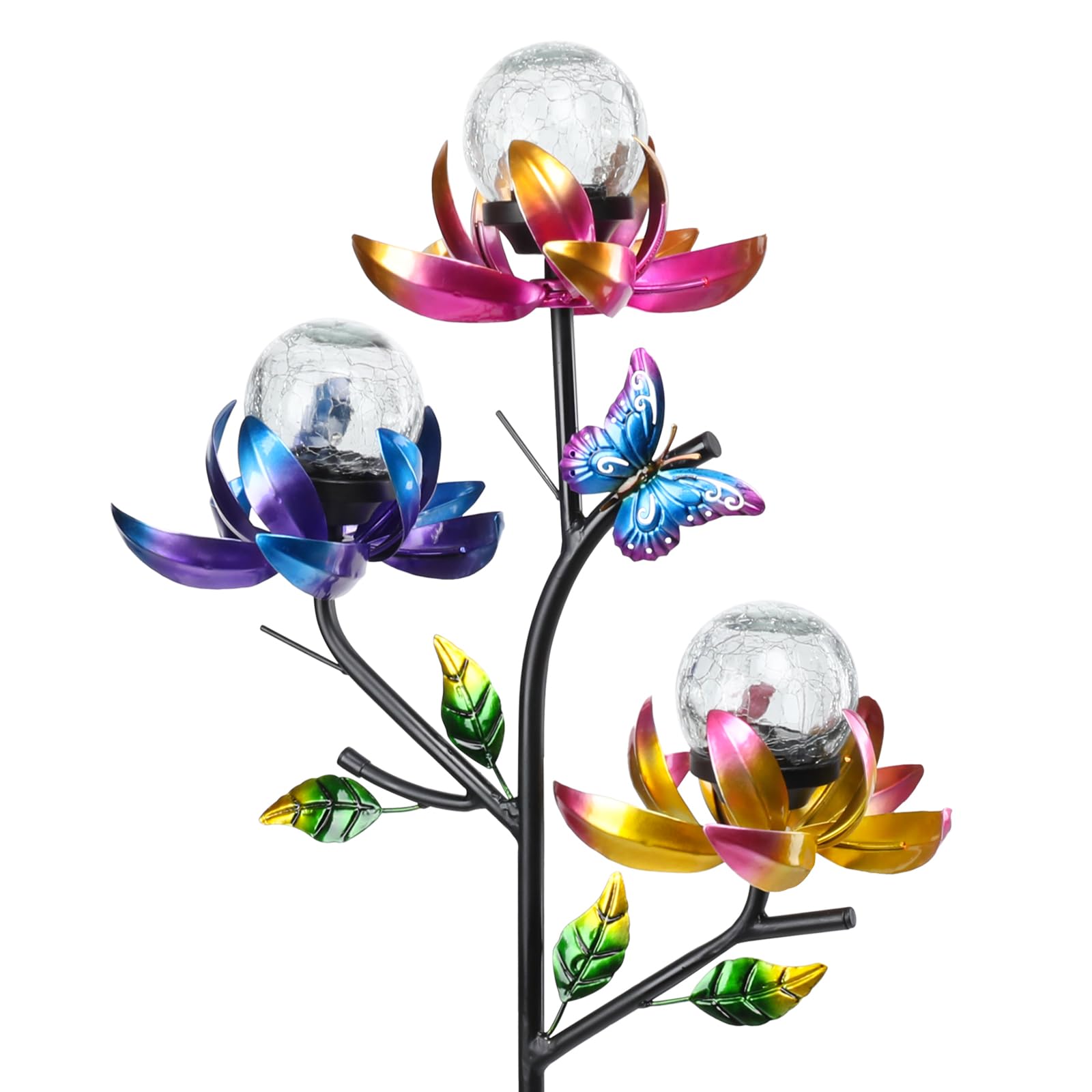 Photo 1 of Solar Lights Outdoor Decorative Lotus Flowers Wind Spinner Garden Stake with LED Crackle Balls Solar Wind Sculpture Yard Art Decor for Patio, Lawn & Garden