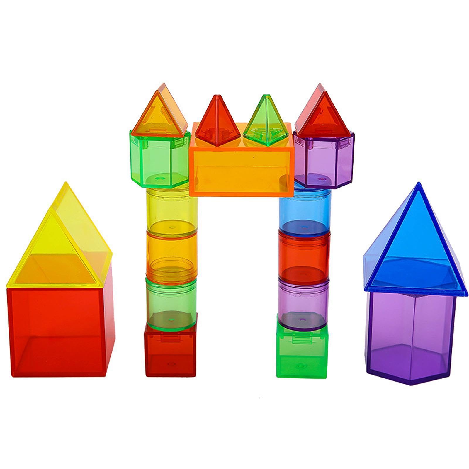 F Fityle 60 Figuras 3D, Bloques Transparentes, Juego Sensorial Colorido, Sólidos Geométricos, Educación sobre Formas Geométricas, para Niños Y Niñas.