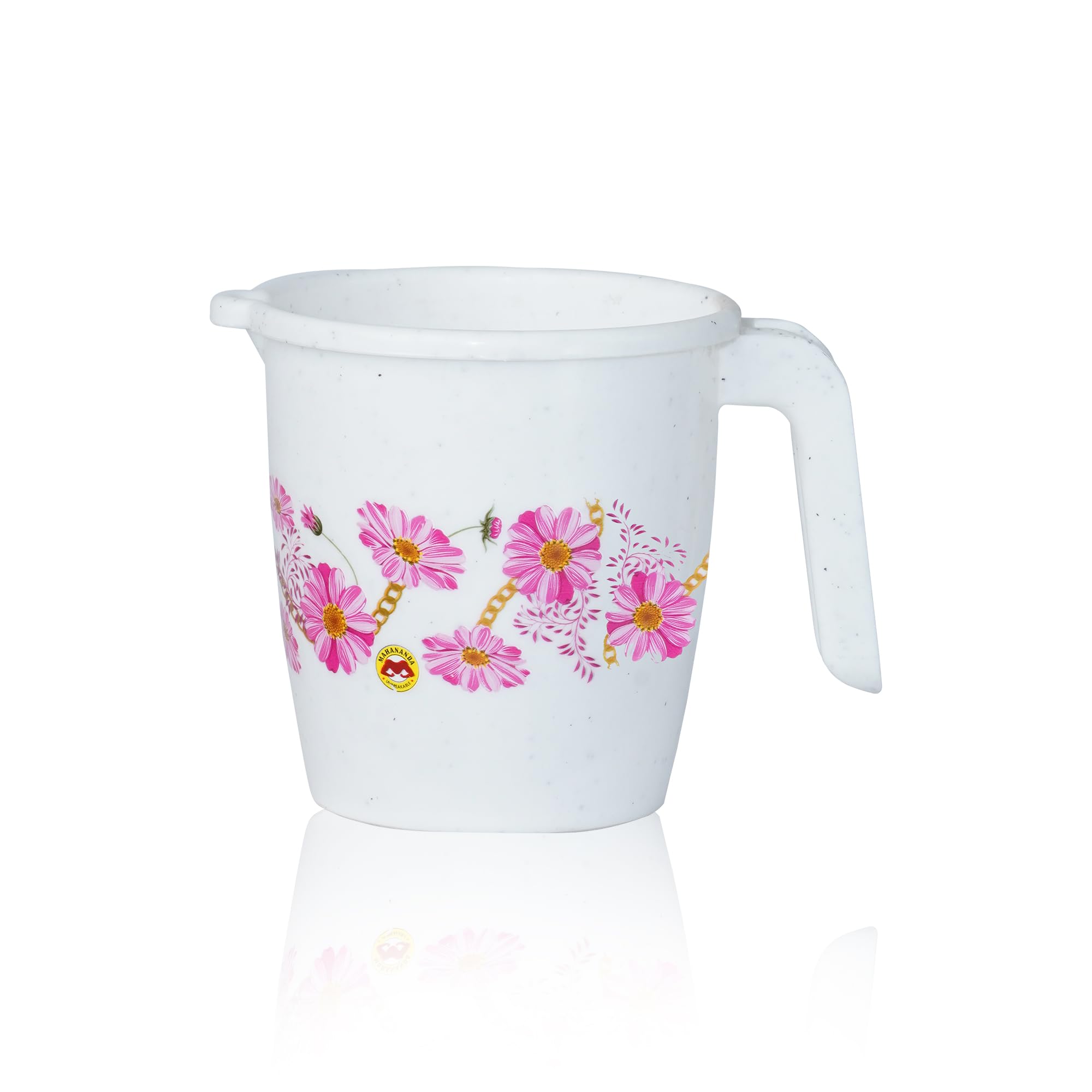 Plastic Printed Bathroom Mug 900ml | Strong Water Mug with Handle for Bathroom, Bathing & Household Use | White, Brown, Pink (Floral Pink)-image-1