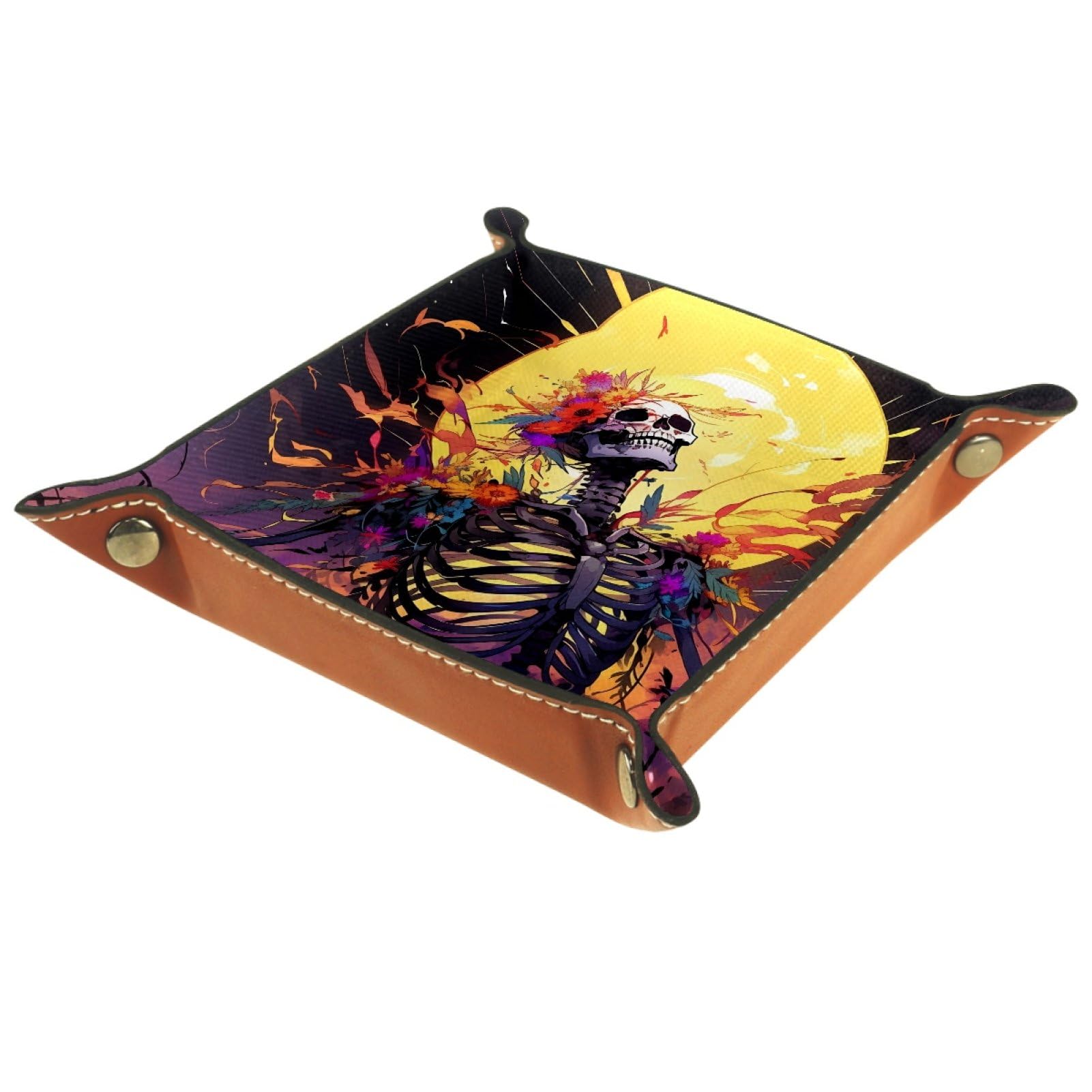 VAPOKF Skeleton Moon Dice Trays Quadrilateral Dice Folding Tray Microfiber Leather Holder for Table Games RPG DND, 20.5 × 20.5 cm