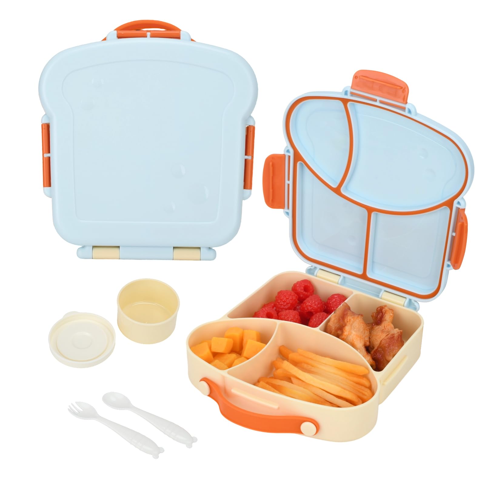 Bento Box for Kids School Lunch Box with Utensils and a Dipping Bowl, Leak-Proof 4 Compartments with Carrying Handle, BPA-Free Bento Box for Girls and Boys in School, Preschool, Daycare (Blue)