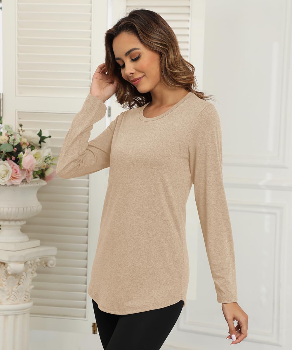 Smile Fish Womens Crewneck Long Sleeve Shirts Loose Fit Dressy Casual Fall Long Tee Tunic Tops - Image 4