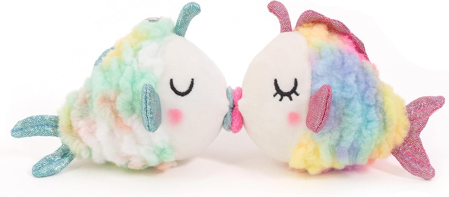 Plushland Magnetic Kissing Plush Pair,Clip On Keychain Stuffed Animals for Couples, Emotional Support Toy with Charm 4 Inches