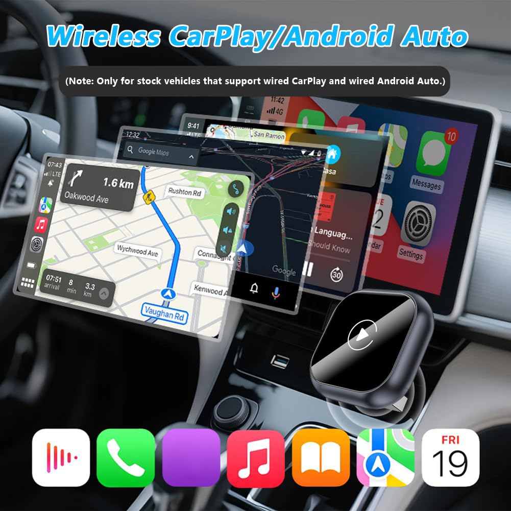 2 in 1 Carplay Wireless per Jeep Renegade 2018 2019 2020 2021 2022 2023, Adattatore CarPlay e Android Auto Wireless Plug & Play Connessione Automatica Controllo Vocale,D Grey