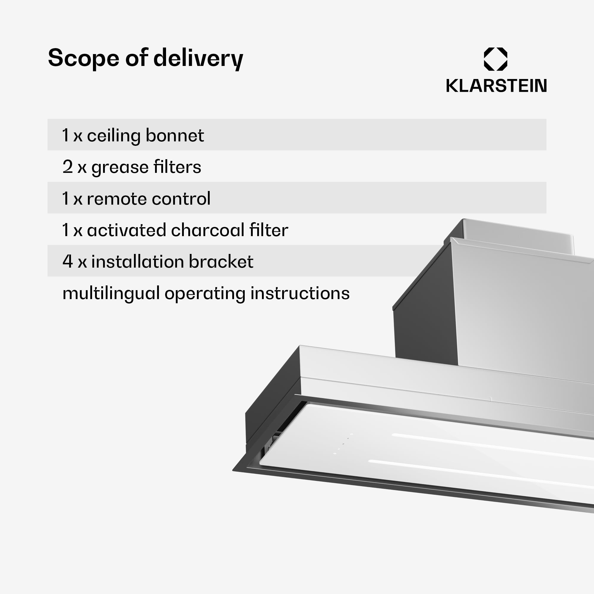 Klarstein Okap kuchenny, Okap wyciągowy z aluminiowym filtrem do zmywarki, Cichy wyciągowy, Przepływ 436 m³/h, Wydajne okapy ścienne z diodami LED i panelem dotykowym