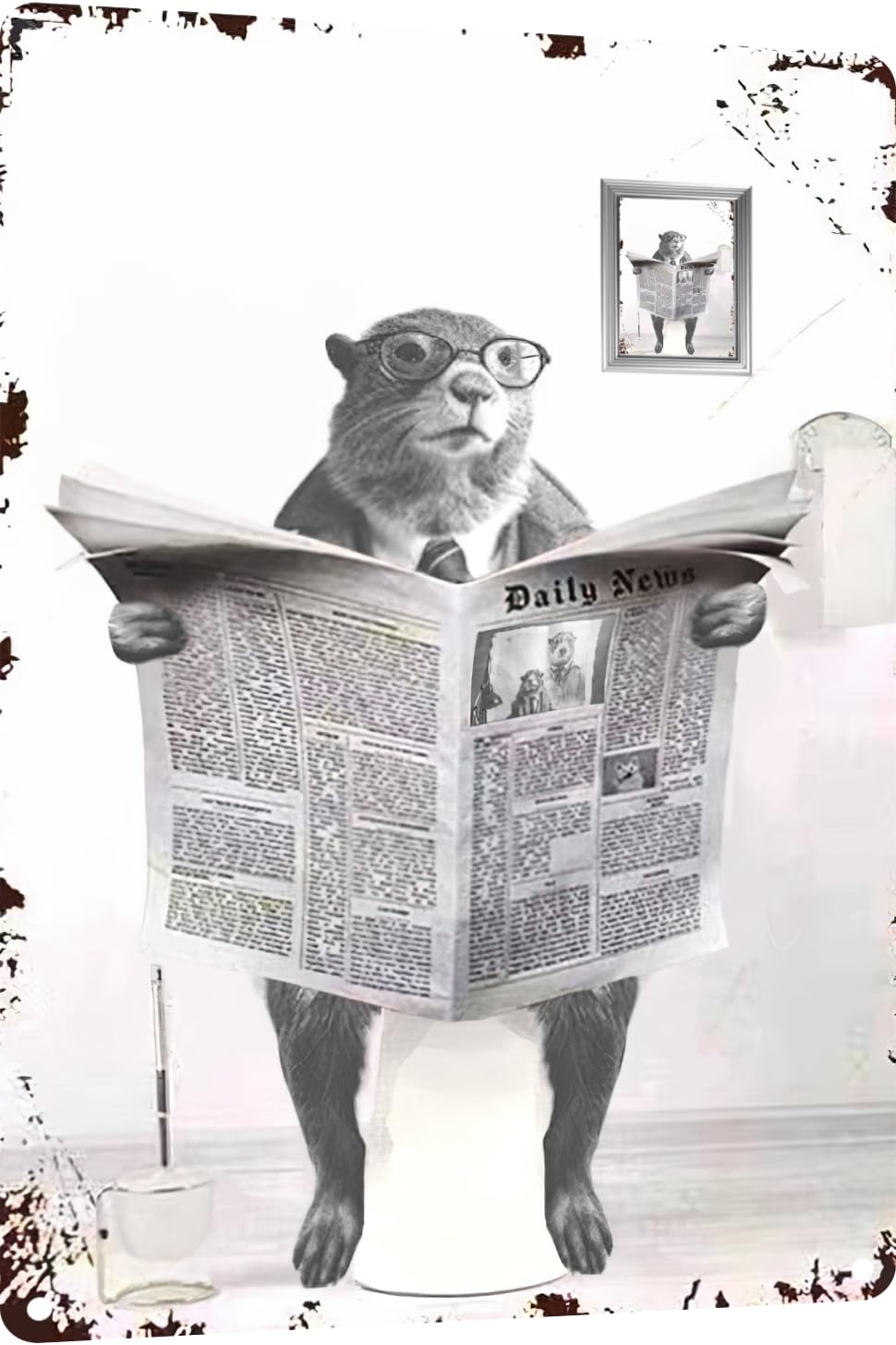 TopPacific Metal Tin Sign Vintage Sea Otter Toilet Reading Newspaper Humour Funny Animal Whimsy Animal for Home, Bathroom and Toilet Wall Decor 12x16 Inch(816B)