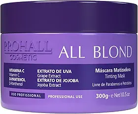 Máscara Matizadora All Blond Prohall 300G - Matizador Roxo para Loiros Platinados, Sem Parabenos, Toning Mask Profissional