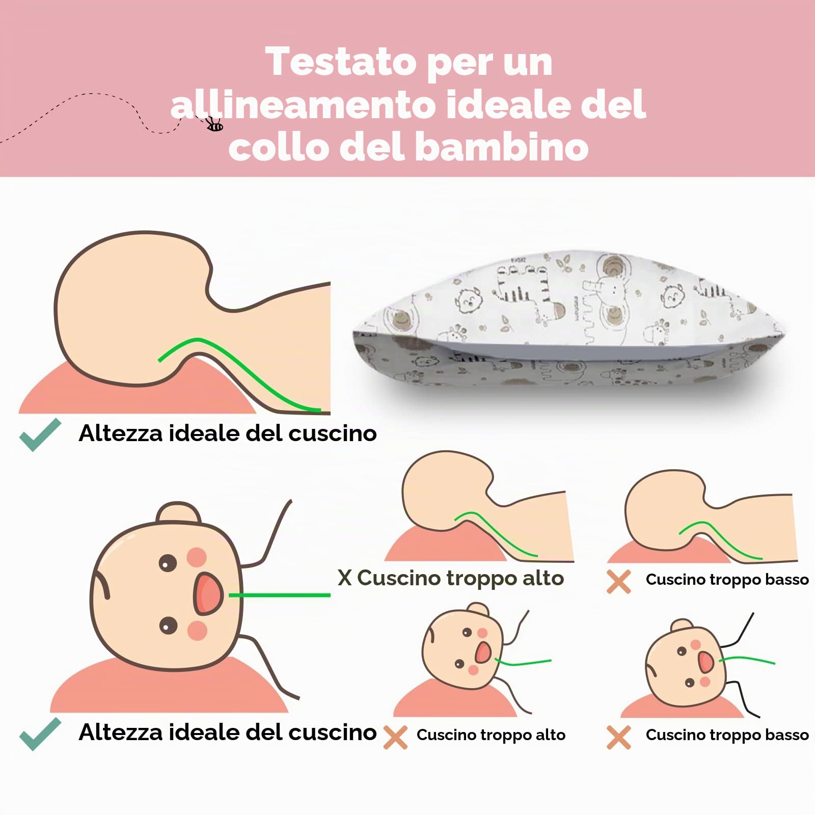 KeaSafari - Cuscino per bambini con federa, morbido cotone biologico, per dormire, lavabile, per bambini