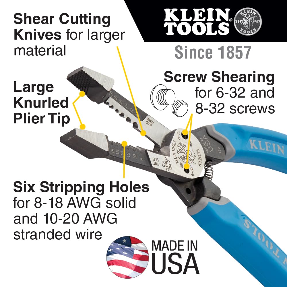 Klein Tools K12035 Klein-Kurve Nożyce do drutu, wytrzymałe narzędzie do ściągania izolacji
