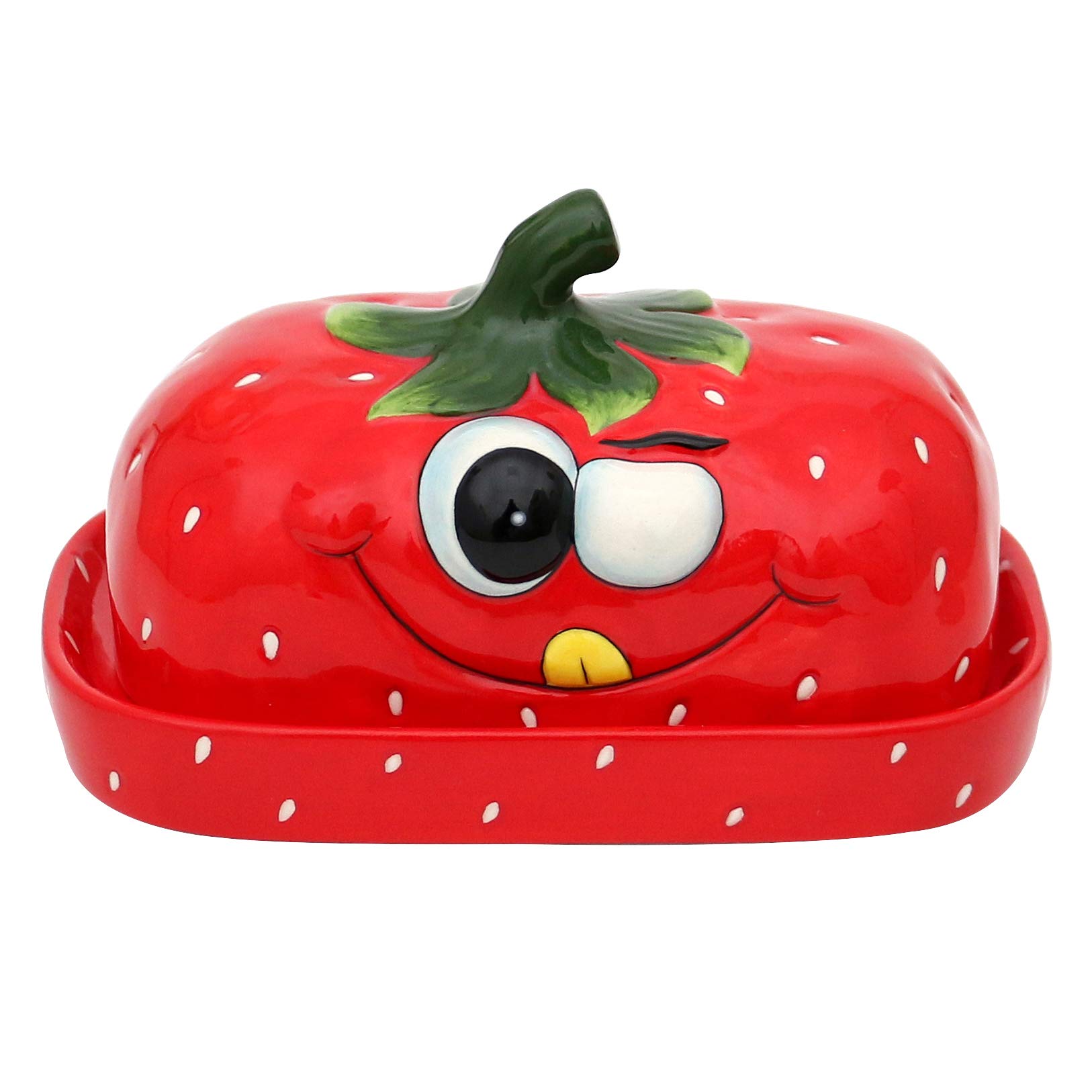 Dekohelden24 Red Ceramic Butter Dish/Butter Dish Strawberry In Dimensions Approx. 16.5 X 11 X 10 Cm