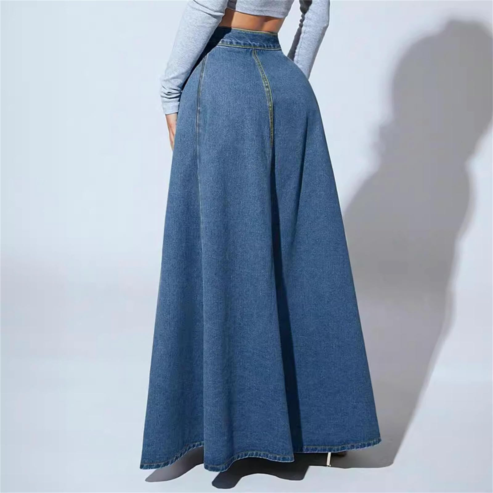 Rock Einreihiger Jeansrock Für Damen – Schicker, Ausgestellter Midirock In A-Linie (frühling Sommer)-hellblau-l
