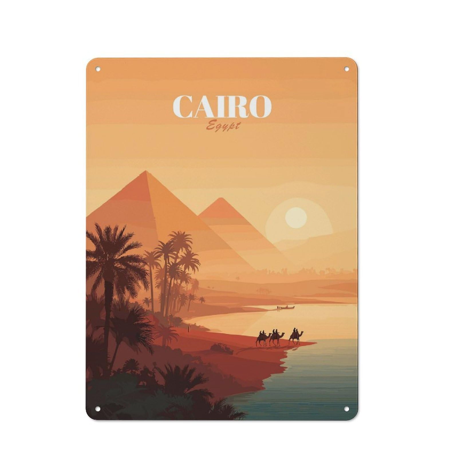 Junmoney Style-13 Metal Wall Sign 40X30cm Featuring Cairo Egypt Pyramids Desert Landscape For Living Room Wall, For Feature Wall Decorators