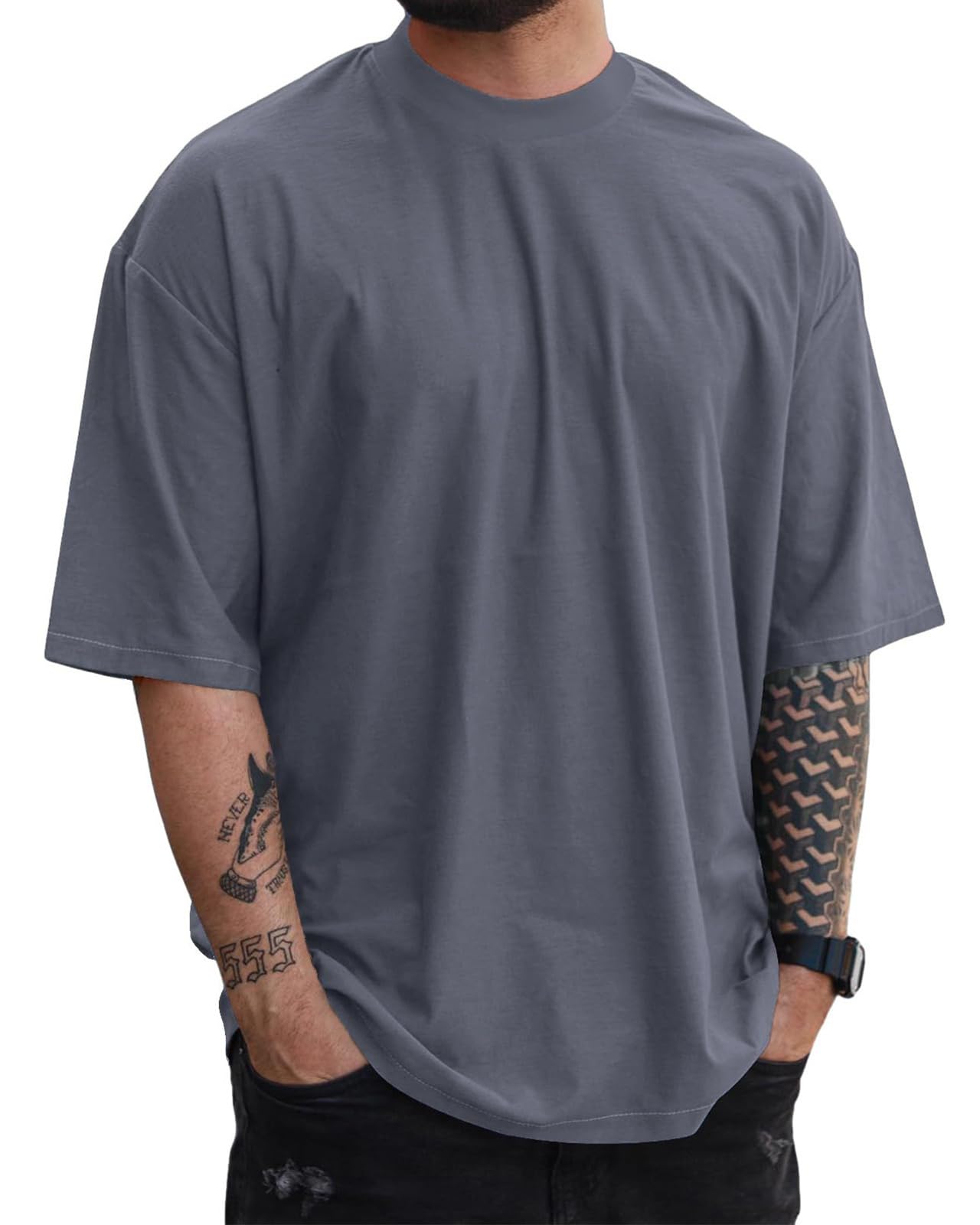 LAOARA Oversized Tshirt Herren Sommer Basic Männer Kurzarm Gym T Shirt Sport mit Rundhals Tee M-3XL
