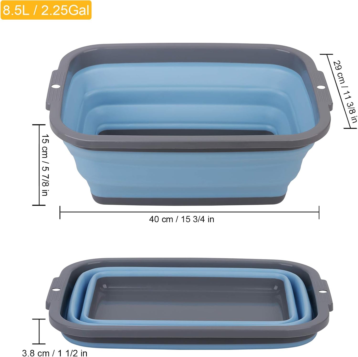 2-Pack Collapsible Sink - 2.25 Gallon Portable Wash Basins For Camping & Home