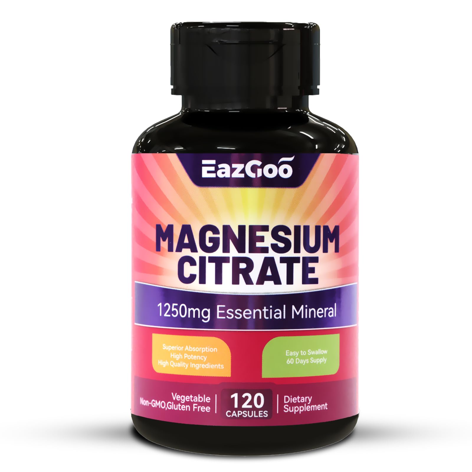 Magnesium Citrate Capsules 1250mg Calm & Relaxation,120 Capsules
