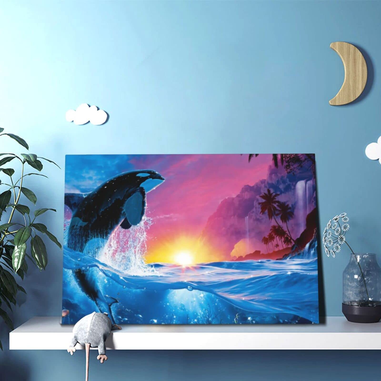 Amazon｜ラッセン カラフル ブルー シャチ クジラ 海 熱帯魚 サンゴ 朝