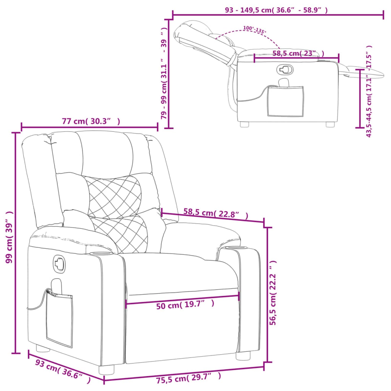 Fotel do masażu, kremowy, ergonomiczny fotel relaksacyjny z uchwytami na napoje, sztuczna skóra, 77 x 149,5 x 79 cm (pozycja leżąca), dla dorosłych