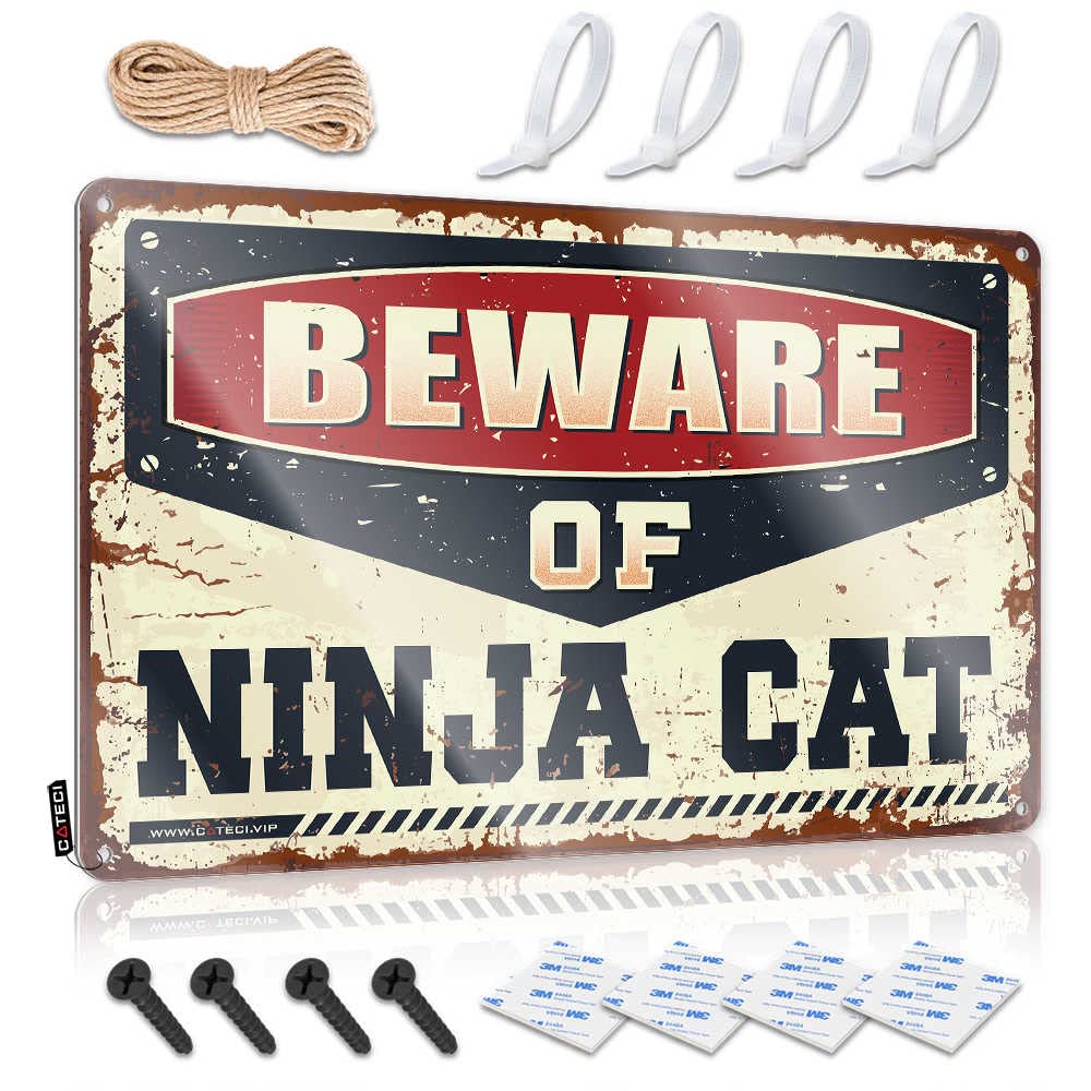 Funny Wall Art Wall Wall Art - Beware Of Ninja Cat Affirmation Heavy Retro Style Decoration For Farmers(30X40CM)