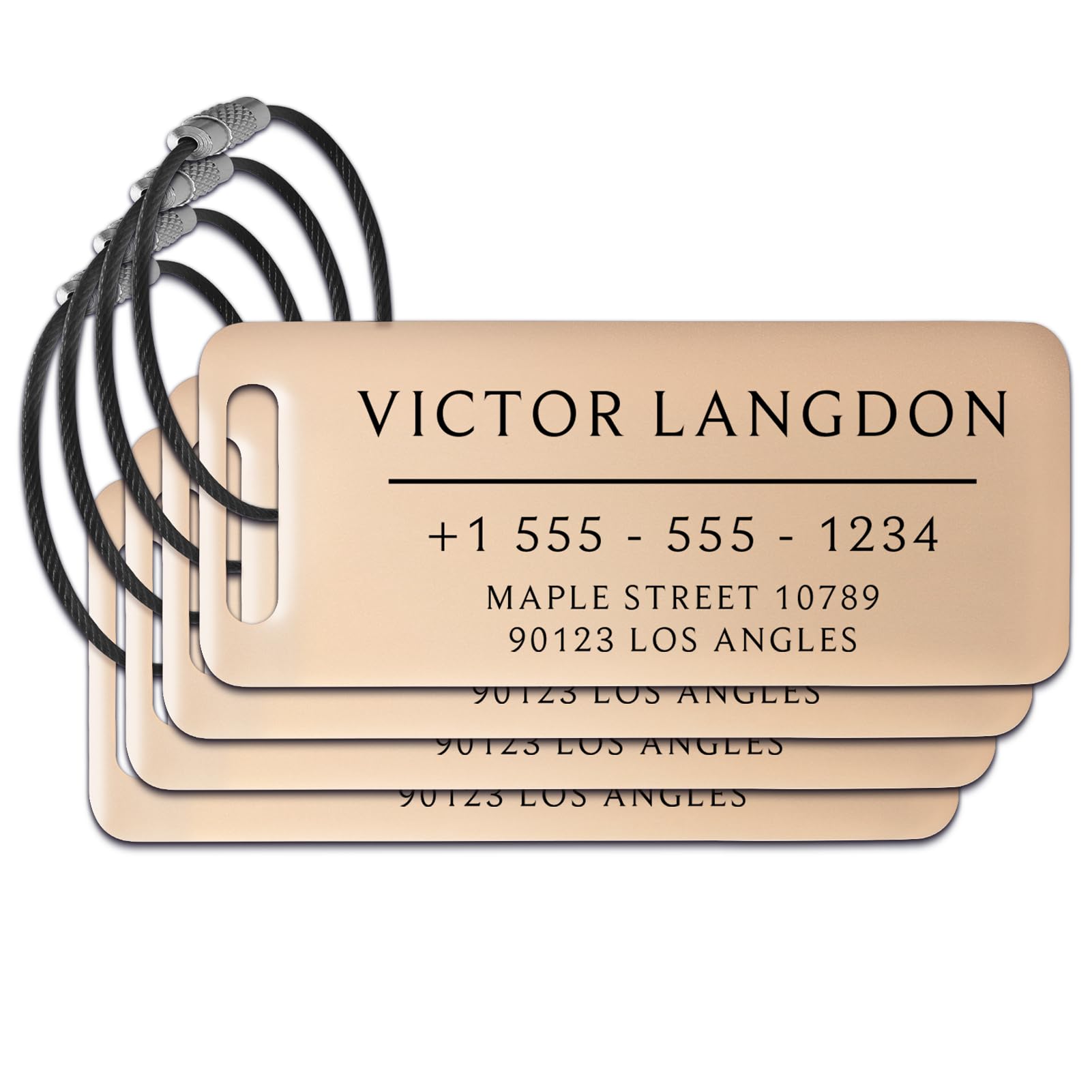 Personalized Luggage Tags for Suitcases 4 Pack - Stainless Steel Custom Luggage Tags for Backpacks & Bags, Sturdy, Waterproof & Heavy Duty (Rose Gold
