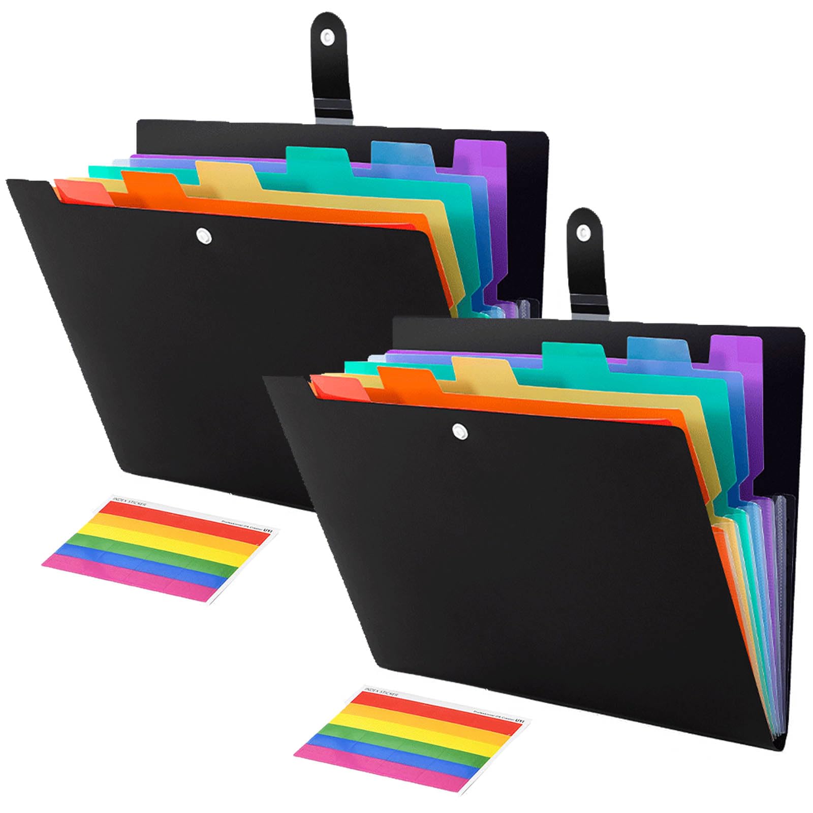 γPack of 2γ Somnr 7 Pockets Accordion File Organiser, Expanding File Folders for Paperwork A4 / Letter Size, Colored Tabs Document Organiser for Bill Receipt, Office, School & Home Use