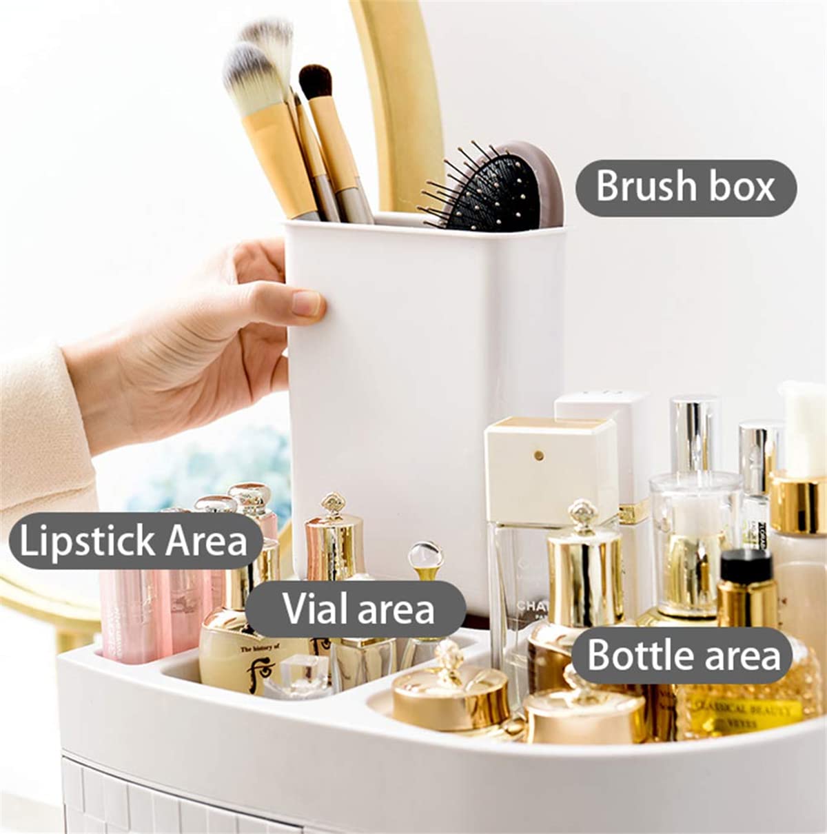 Organizador de Maquillaje Cajas de exhibición de Almacenamiento de cosméticos Estante Moderno para Productos de Cuidado de la Piel y joyería con 3 cajones,Almacenamiento de cosméticos para tocador,