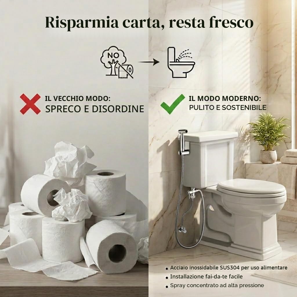Doccino per Bidet Doccetta Bidet per WC in Acciaio Inox, Idroscopino per WC con Tubo Flessibile 1,5m e Supporto, Kit Idroscopino per Igiene Personale e Animali Domestici (Acciaio)