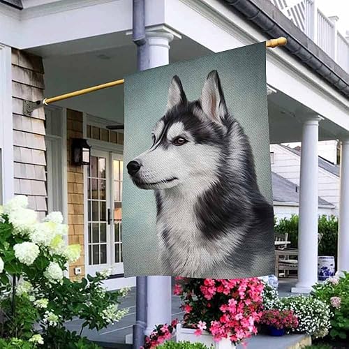 Miniatura 5 de AOYEGO Bandera de casa de perro de Husky siberiano de 28 x 40 pulgadas, grande, vertical, de doble cara, pintura al óleo, decoración exterior de